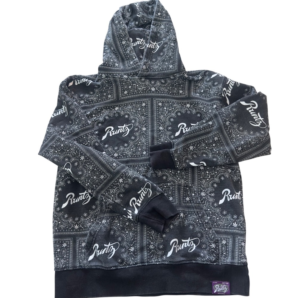 Runtz‎ All Over Print Bandana Heavy Hoodie Black White Casual Streetwear Size M